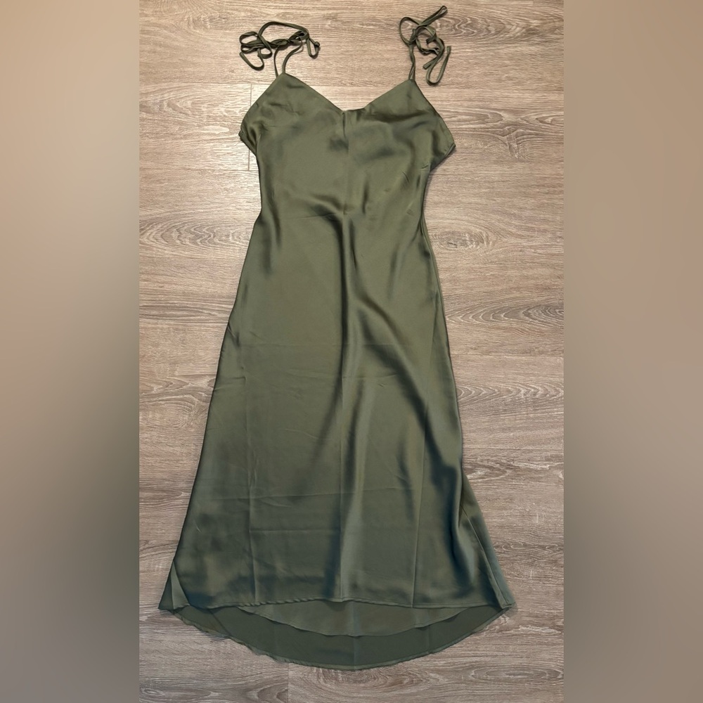Abercrombie & Fitch Satin Slip Dress Open Back Sz M Olive Green NWT